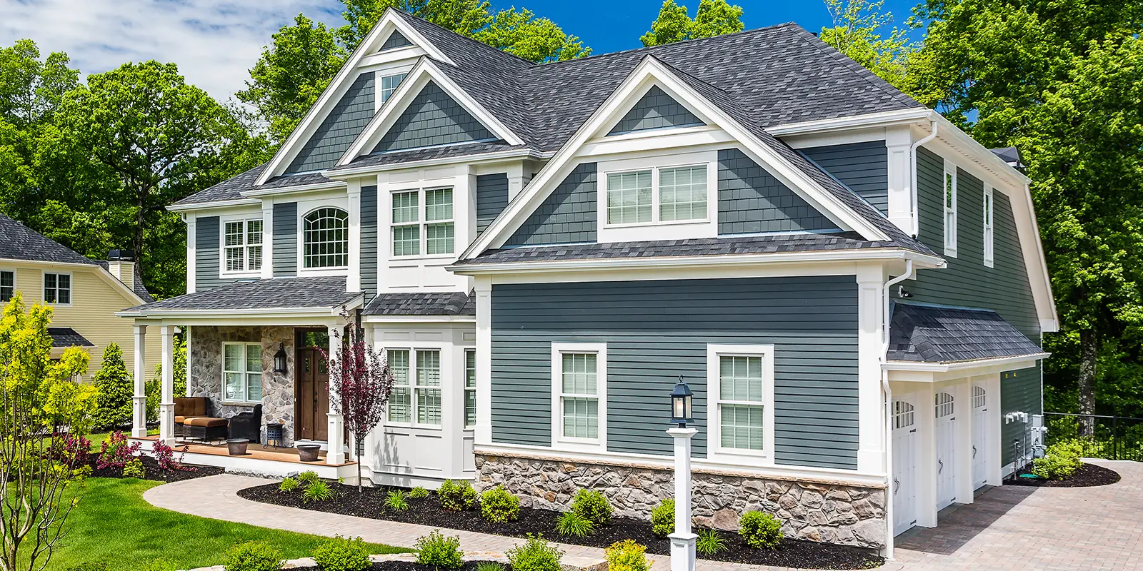 James Hardie Evening Blue Siding W/ Arctic White Hardie Trim